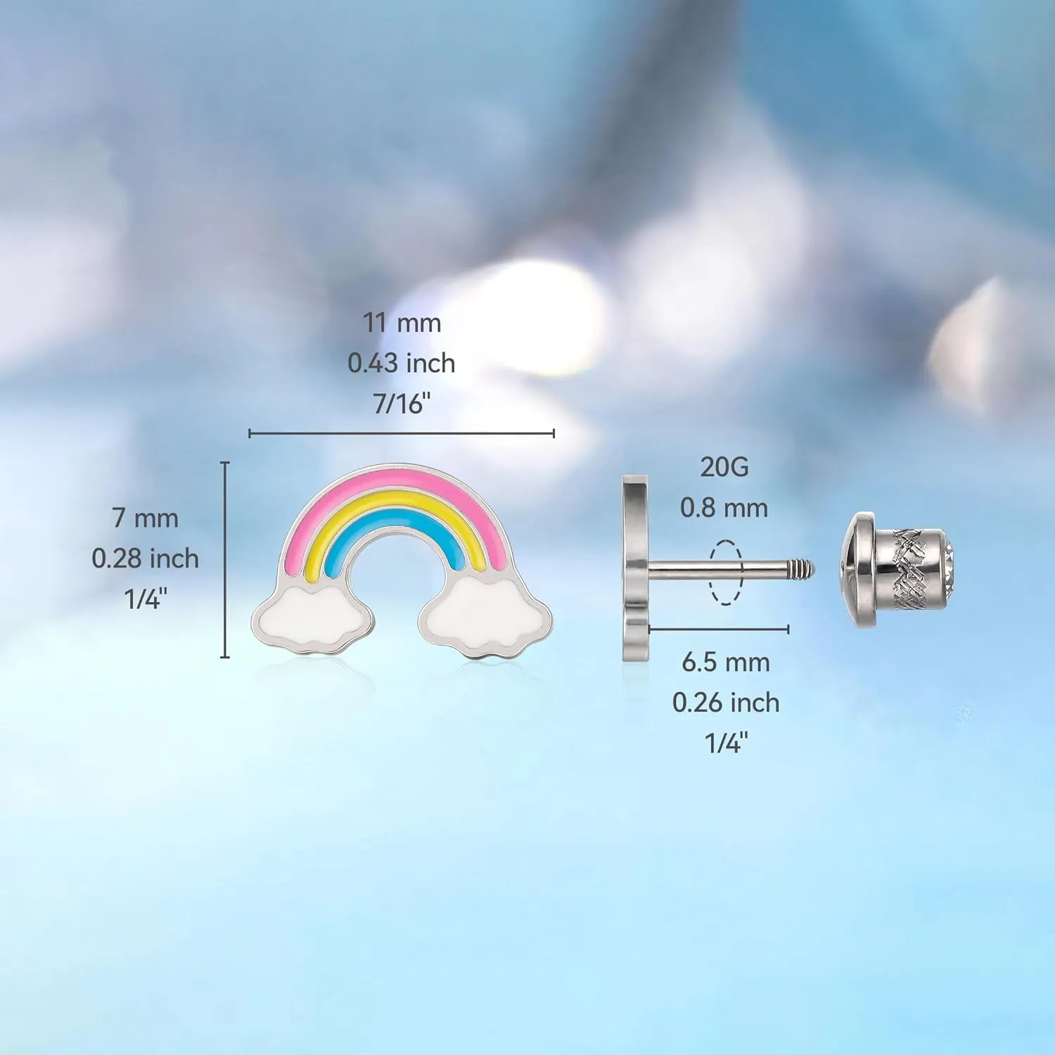 Limerencia Hypoallergenic G23 Implant Grade Titanium Screw Back Earrings Tragus 20G Helix F136 Piercing Post for Sensitive Ears Cartilage