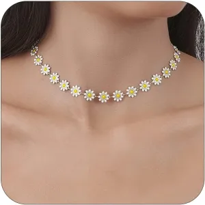 Long tiantian Daisy Necklace for Women Charm Necklace Pretty Summer Necklaces Princess Daisy Costume Flower Choker Necklace Spring Necklace for Women Trendy 2025