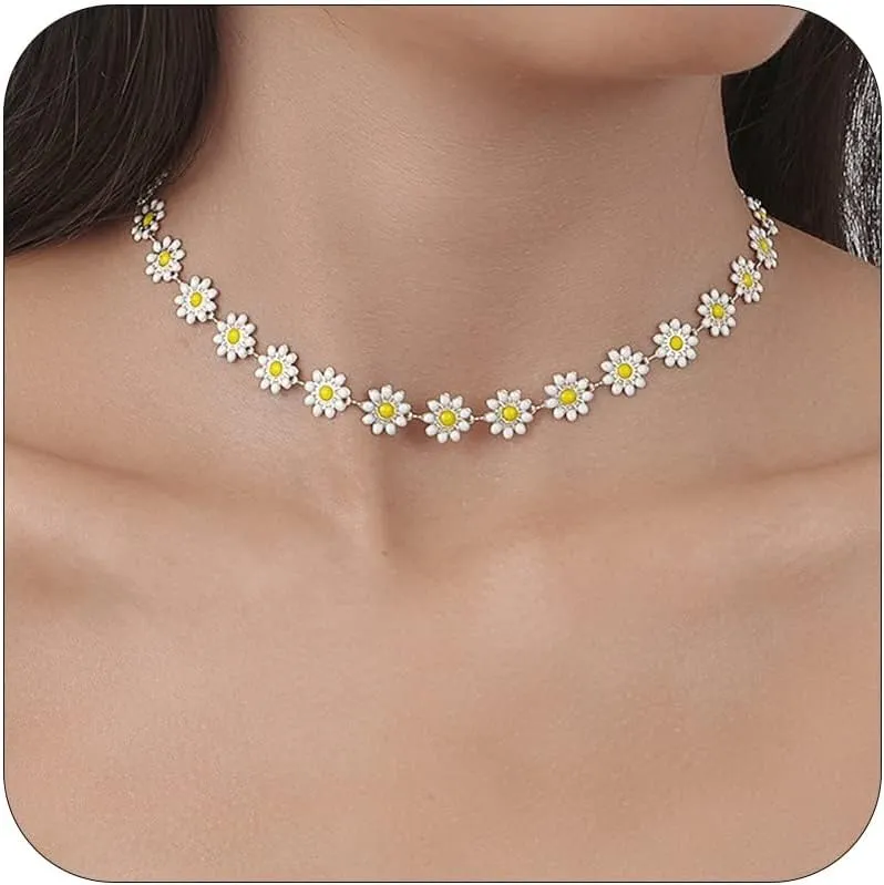 Long tiantian Daisy Necklace for Women Charm Necklace Pretty Summer Necklaces Princess Daisy Costume Flower Choker Necklace Spring Necklace for Women Trendy 2025