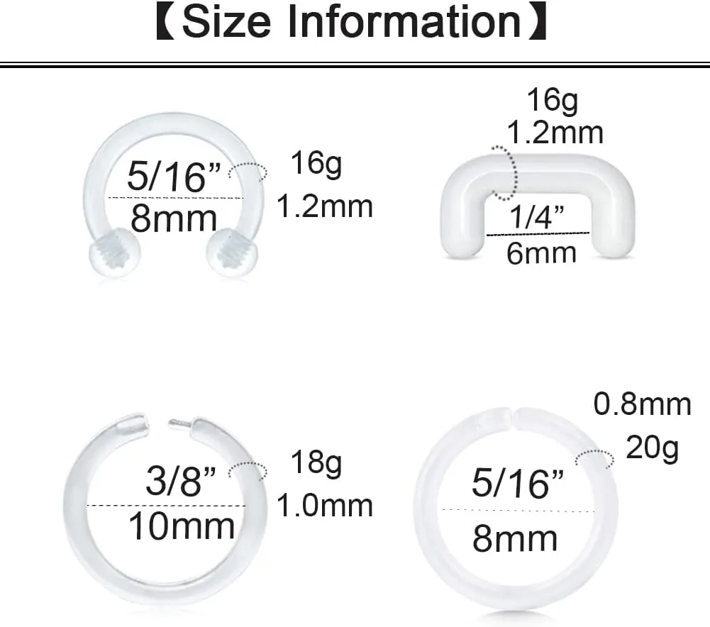 Longita Clear Nose Studs Clear Nose Rings for Work Clear Nose Piercing Plastics Nose Retainer for Surgery Nose Ring Spacers Nose Rings Retainer Septum Retainer Clear Lip Rings Plastic Earrings Studs