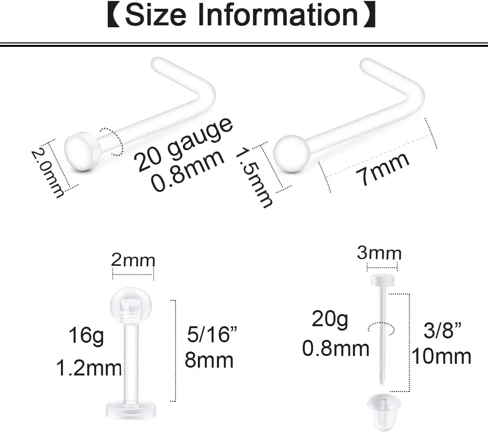 Longita Clear Nose Studs Clear Nose Rings for Work Clear Nose Piercing Plastics Nose Retainer for Surgery Nose Ring Spacers Nose Rings Retainer Septum Retainer Clear Lip Rings Plastic Earrings Studs