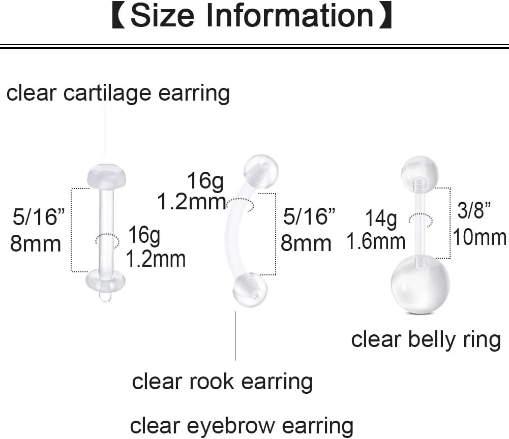 Longita Clear Nose Studs Clear Nose Rings for Work Clear Nose Piercing Plastics Nose Retainer for Surgery Nose Ring Spacers Nose Rings Retainer Septum Retainer Clear Lip Rings Plastic Earrings Studs