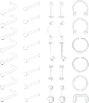 Longita Clear Nose Studs Clear Nose Rings for Work Clear Nose Piercing Plastics Nose Retainer for Surgery Nose Ring Spacers Nose Rings Retainer Septum Retainer Clear Lip Rings Plastic Earrings Studs