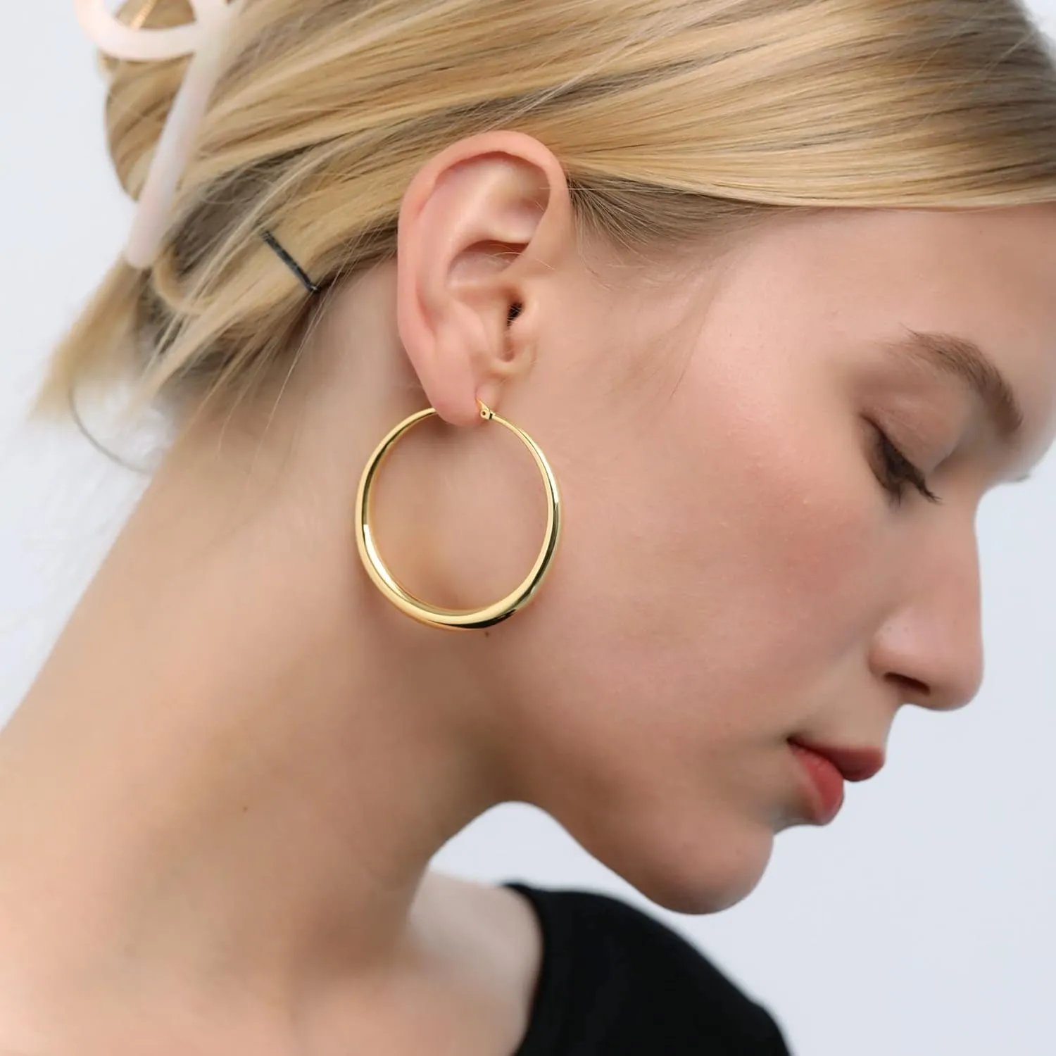LOUMILEO Sterling Silver Hoop Earrings - Large Hypoallergenic Big Hoops for Women (35/40/50mm)