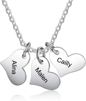 Love Jewelry Personalized Mother Name Necklace with 2-5 Hearts Pendant Stainless Steel Engraved Necklace Custom Family Name Necklaces for Women