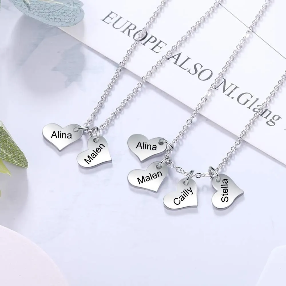 Love Jewelry Personalized Mother Name Necklace with 2-5 Hearts Pendant Stainless Steel Engraved Necklace Custom Family Name Necklaces for Women