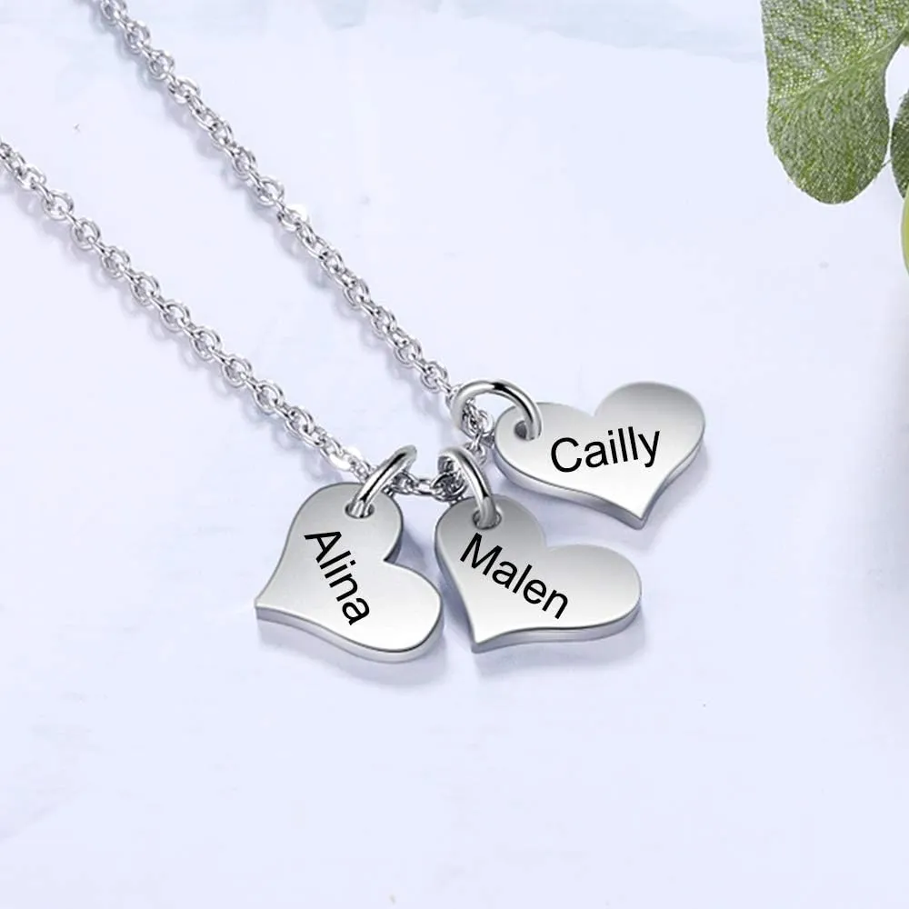 Love Jewelry Personalized Mother Name Necklace with 2-5 Hearts Pendant Stainless Steel Engraved Necklace Custom Family Name Necklaces for Women