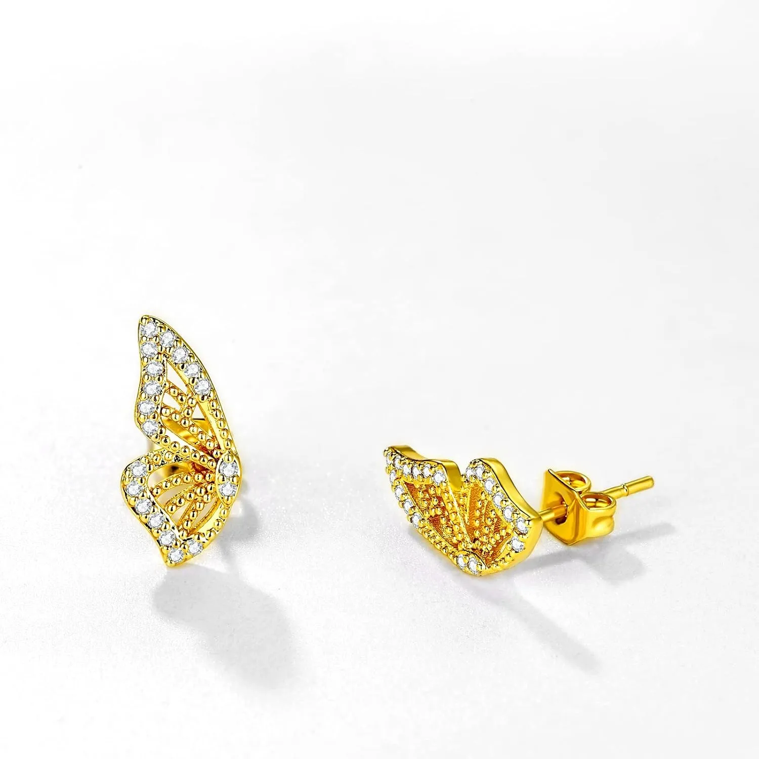 Luxval Butterfly Wing Earrings18K Gold Plated CZ Simulated Diamond Silver Stud Earrings, Tiny Butterfly Cartilage Earrings for women,Gold Stud Earrings for Girls