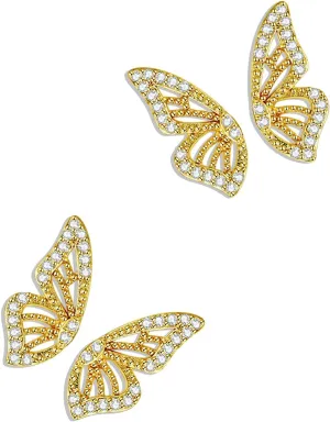 Luxval Butterfly Wing Earrings18K Gold Plated CZ Simulated Diamond Silver Stud Earrings, Tiny Butterfly Cartilage Earrings for women,Gold Stud Earrings for Girls