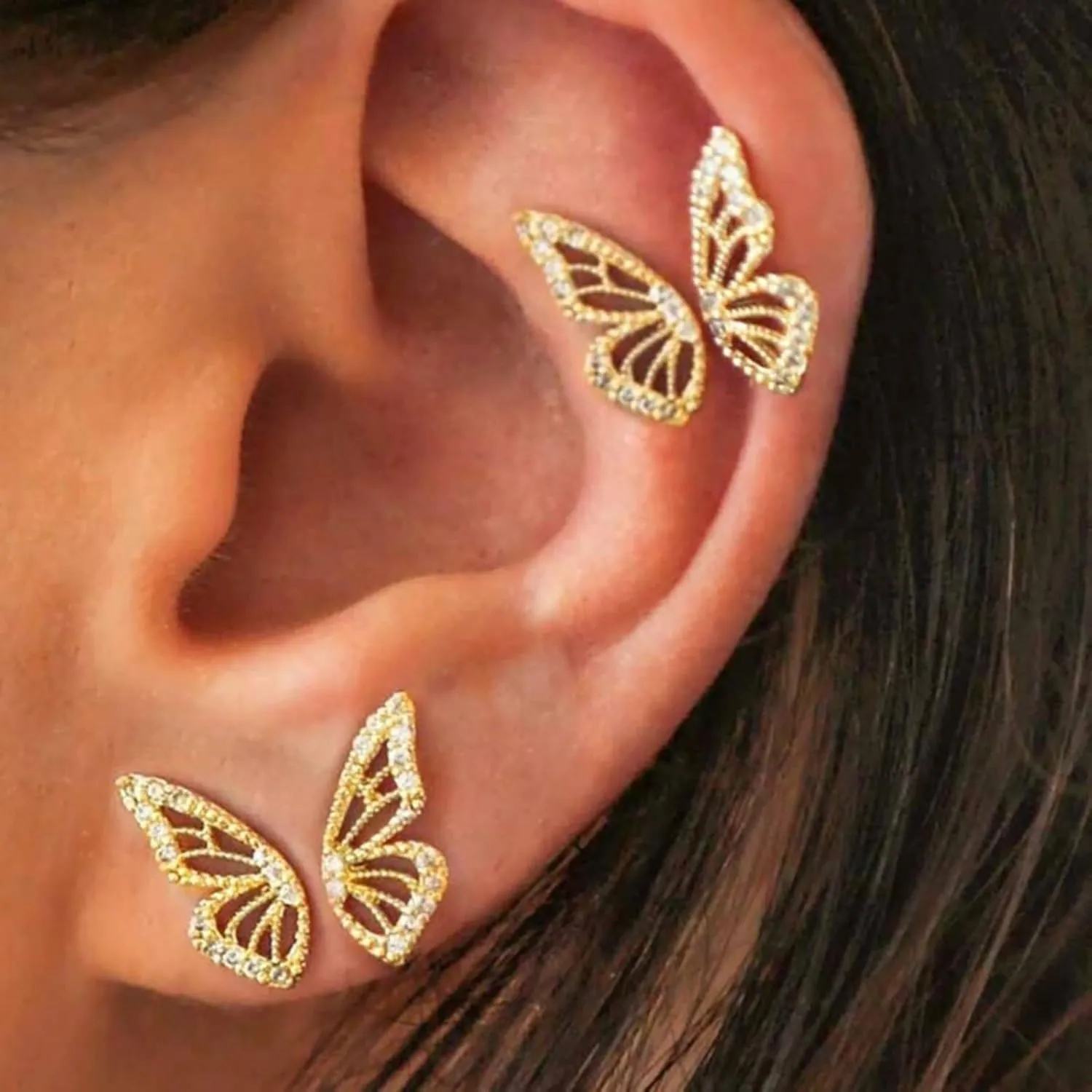 Luxval Butterfly Wing Earrings18K Gold Plated CZ Simulated Diamond Silver Stud Earrings, Tiny Butterfly Cartilage Earrings for women,Gold Stud Earrings for Girls