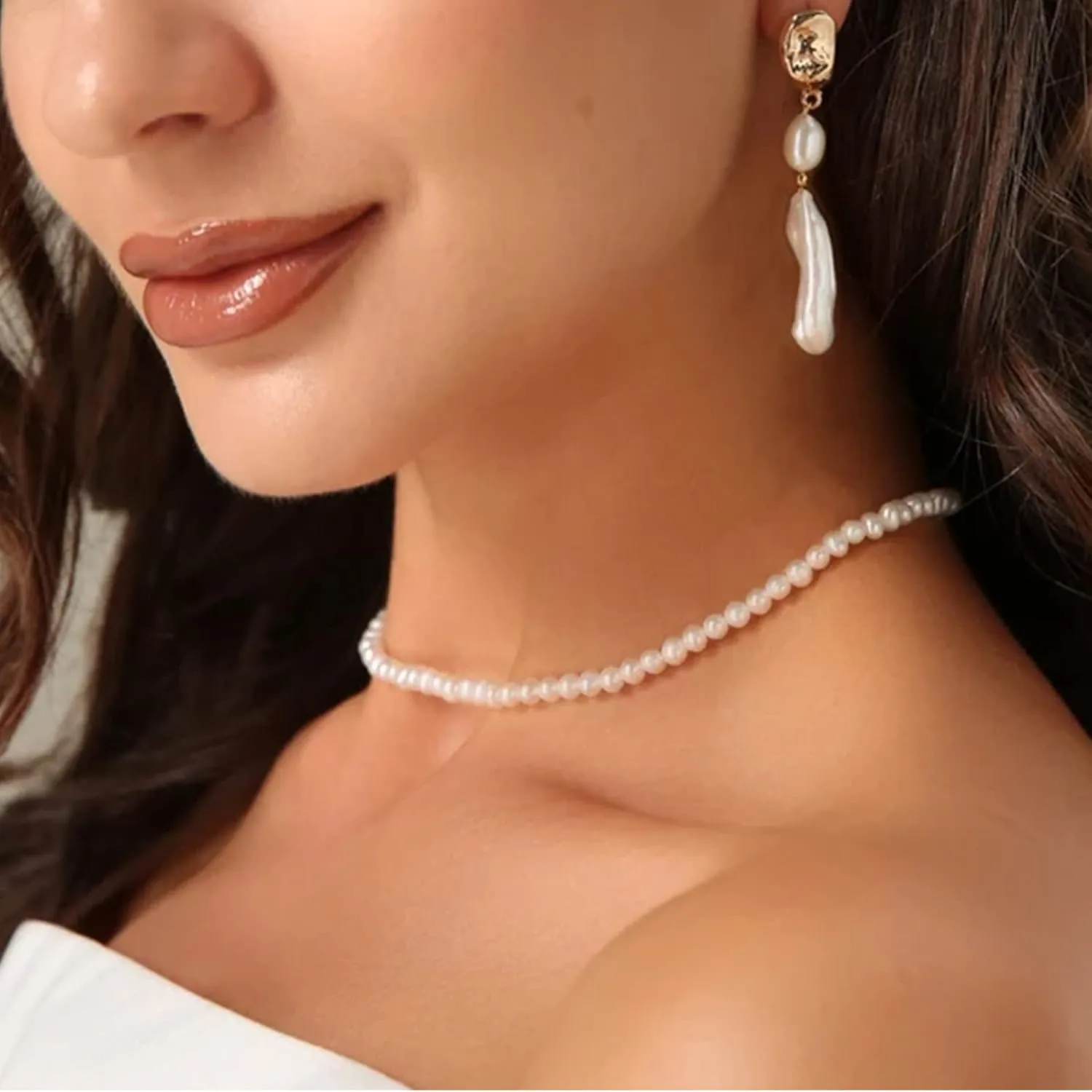 Luxval Pearl Necklaces Choker for Women,Cream White Pearl Jewelry, 14K Gold Plated Handmade Dainty Toggle Clasp Necklace for Women Jewelry Gifts