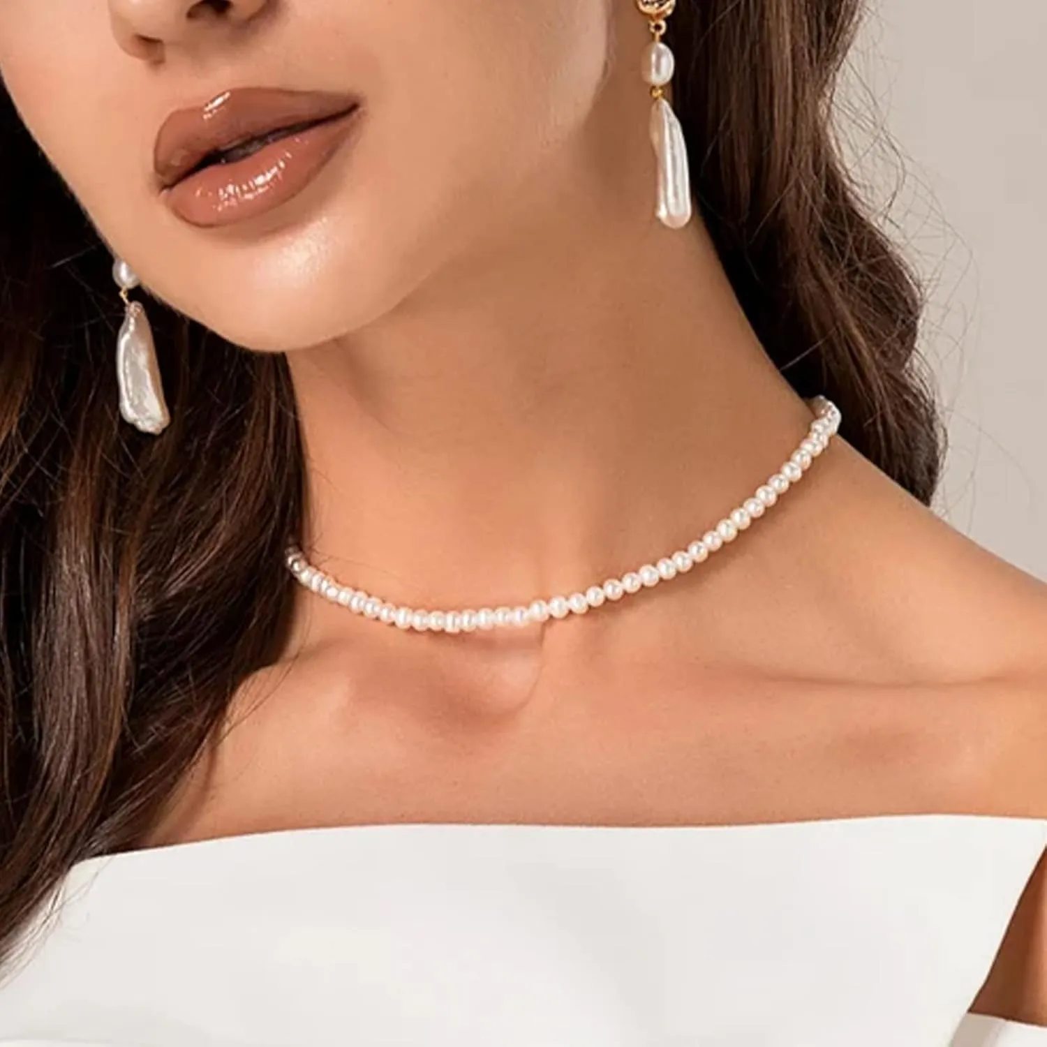 Luxval Pearl Necklaces Choker for Women,Cream White Pearl Jewelry, 14K Gold Plated Handmade Dainty Toggle Clasp Necklace for Women Jewelry Gifts