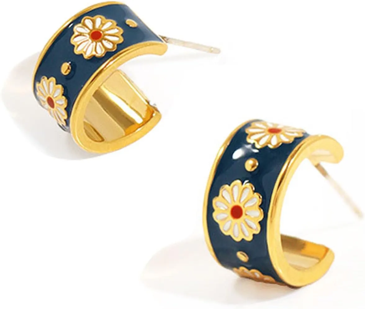 MALOYANVE 925 Sterling Silver Sunflower Studs Earrings for Women Dainty Cute 14k Gold Plated Vintage Boho Daisy Flower Piercing Stud Earrings Jewelry