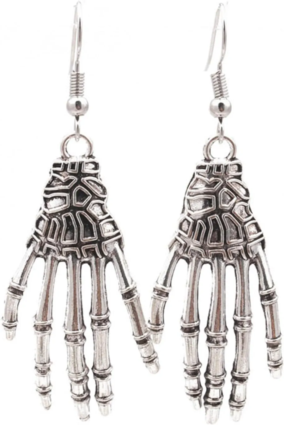 MALOYANVE Halloween Earrings Funny Sterling Silver Plated Retro Punk Skull Skeleton Hand Bone Statement Dangle Earrings for Women Party Jewelry