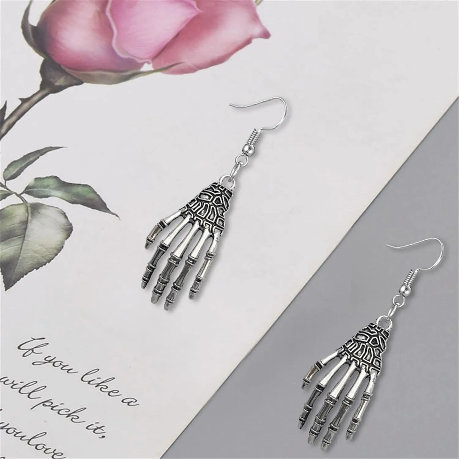 MALOYANVE Halloween Earrings Funny Sterling Silver Plated Retro Punk Skull Skeleton Hand Bone Statement Dangle Earrings for Women Party Jewelry