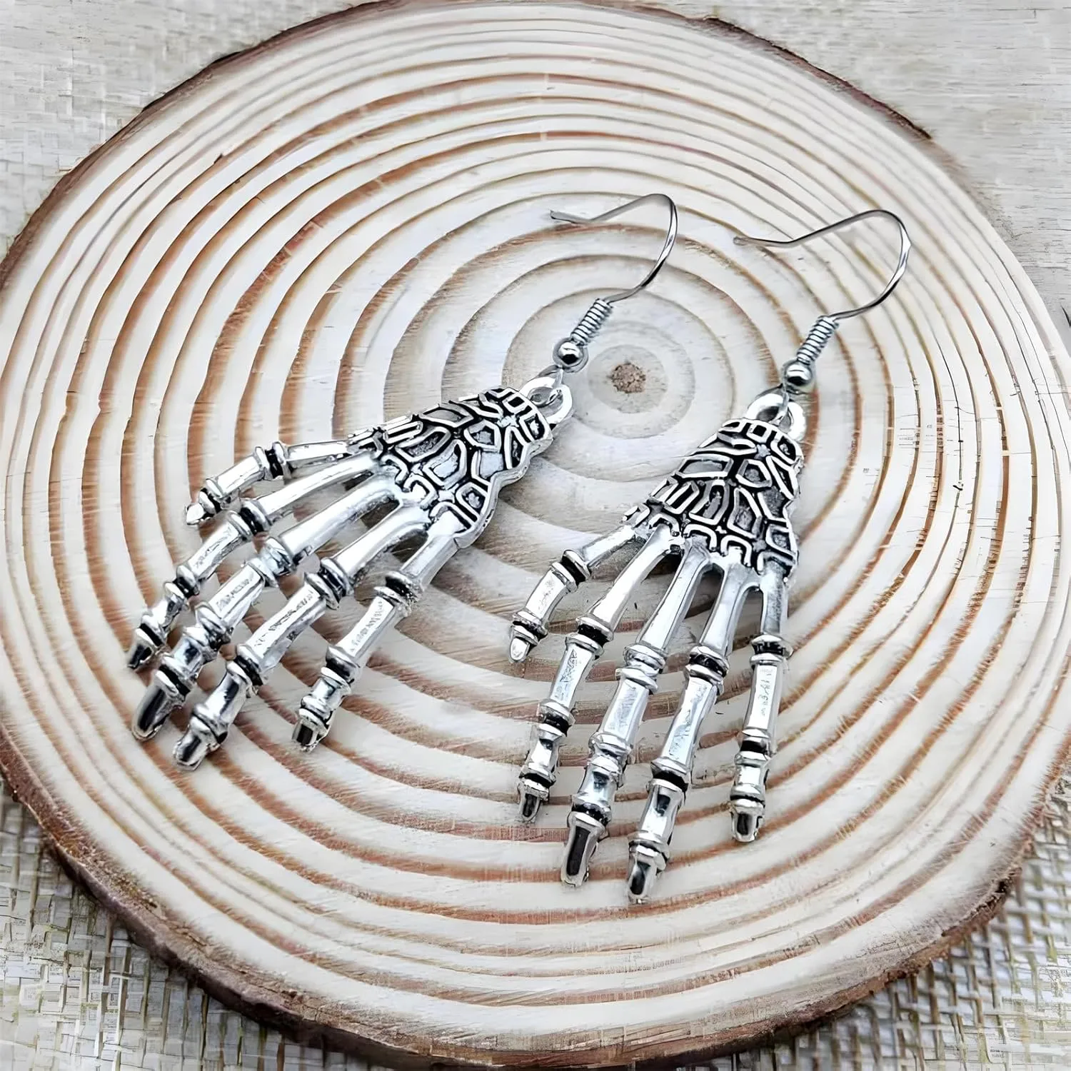 MALOYANVE Halloween Earrings Funny Sterling Silver Plated Retro Punk Skull Skeleton Hand Bone Statement Dangle Earrings for Women Party Jewelry