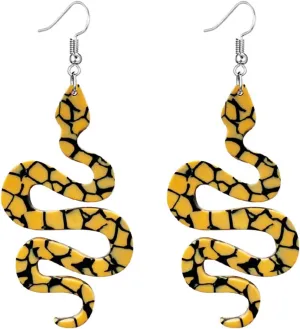 MALOYANVE Snake Earrings for Women Unique Funny Green Acrylic Moon Pattern Snake Shaped Dangle Drop Weird Earrings