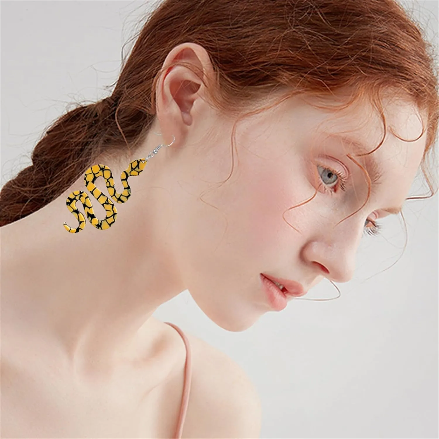 MALOYANVE Snake Earrings for Women Unique Funny Green Acrylic Moon Pattern Snake Shaped Dangle Drop Weird Earrings