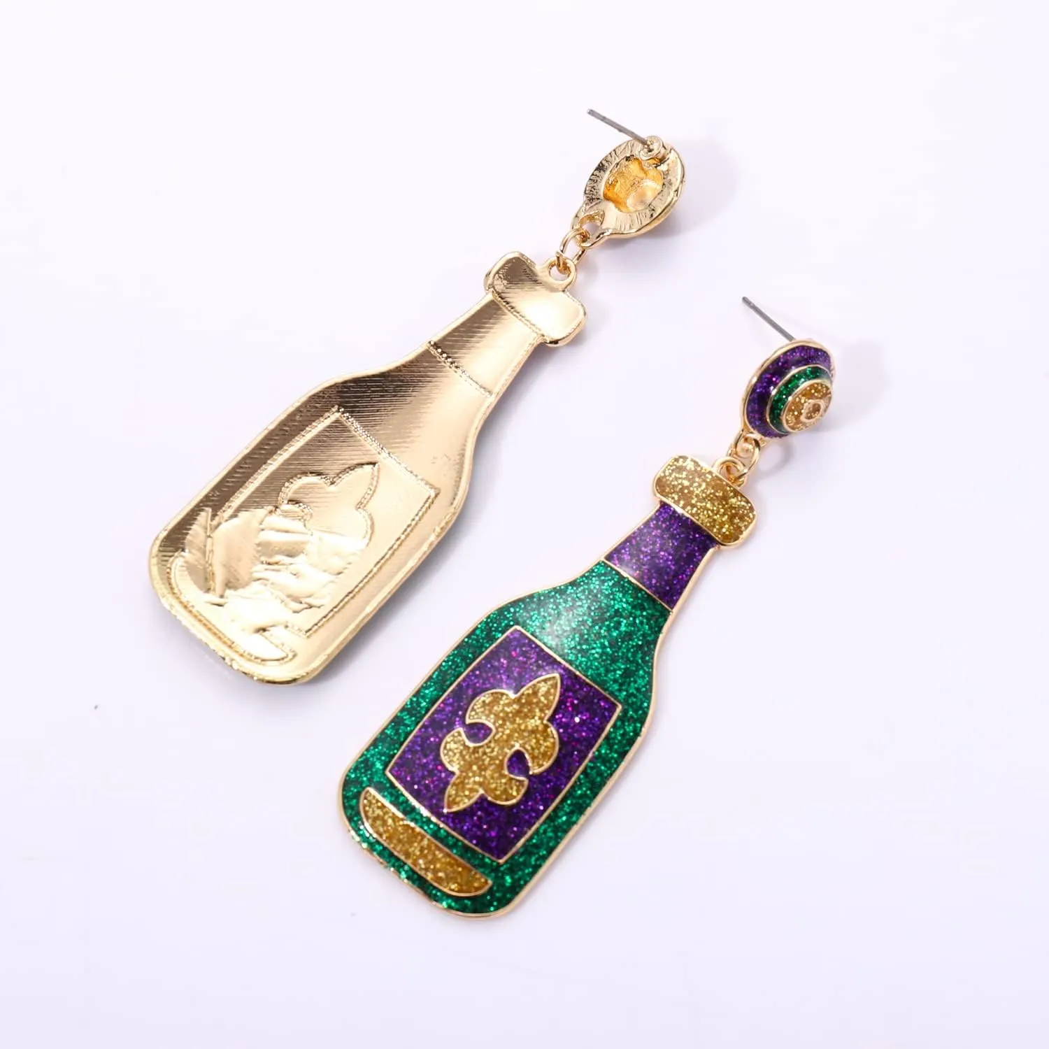 Mardi Gras Earrings for Women Glitter Mask Carnival Drop Earrings Wine Bottle Fleur De Lis Dangle Earrings Carnival Holiday Jewelry Gifts