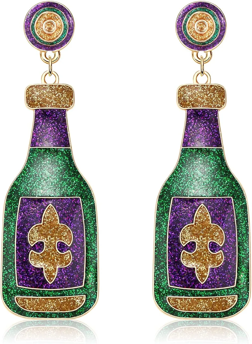 Mardi Gras Earrings for Women Glitter Mask Carnival Drop Earrings Wine Bottle Fleur De Lis Dangle Earrings Carnival Holiday Jewelry Gifts