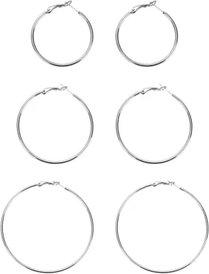 Marynn Big Gold Hoop Earrings for Women,Dainty 14k Gold Hypoallergenic Silver Hoop Earrings,Stainless Steel Large (50/60/70mm(Silver))
