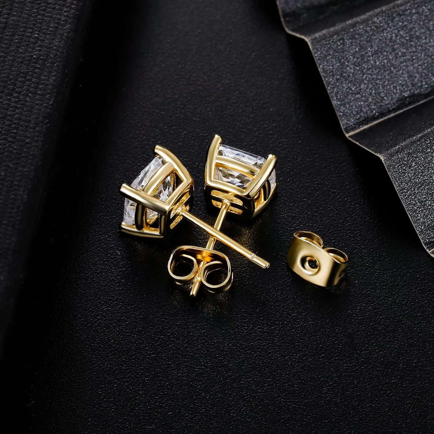 MDFUN 5 Pairs Stud Earrings Sets 3-7MM 18K Gold Plated Round/Cushion/Asscher/Emerald Cut Cubic Zirconia Earring Hypoallergenic Stud Earrings for Women Men