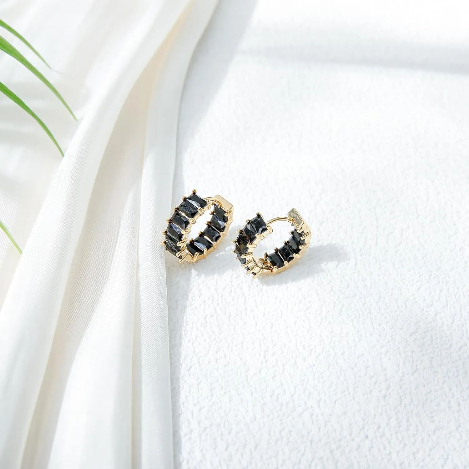 Mesovor Gold Cubic Zirconia Hoop Earrings for Women Trendy, 18K Gold Plated Huggie Hoops Earrings | Green Black Red Stones Earrings Jewelry Gifts