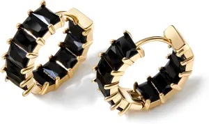 Mesovor Gold Cubic Zirconia Hoop Earrings for Women Trendy, 18K Gold Plated Huggie Hoops Earrings | Green Black Red Stones Earrings Jewelry Gifts