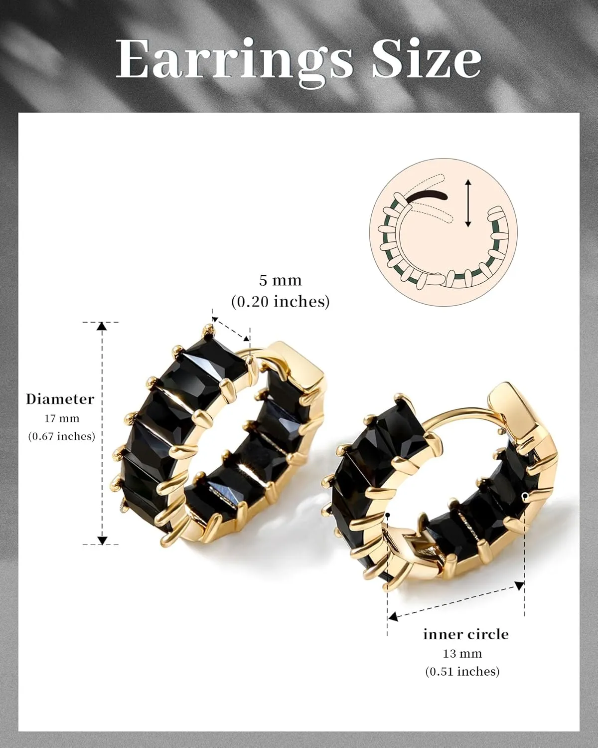 Mesovor Gold Cubic Zirconia Hoop Earrings for Women Trendy, 18K Gold Plated Huggie Hoops Earrings | Green Black Red Stones Earrings Jewelry Gifts