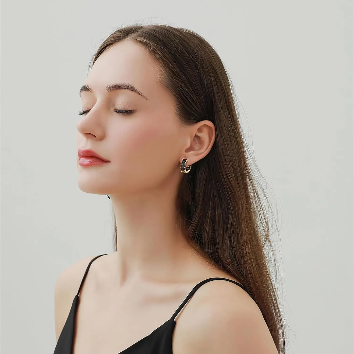 Mesovor Gold Cubic Zirconia Hoop Earrings for Women Trendy, 18K Gold Plated Huggie Hoops Earrings | Green Black Red Stones Earrings Jewelry Gifts