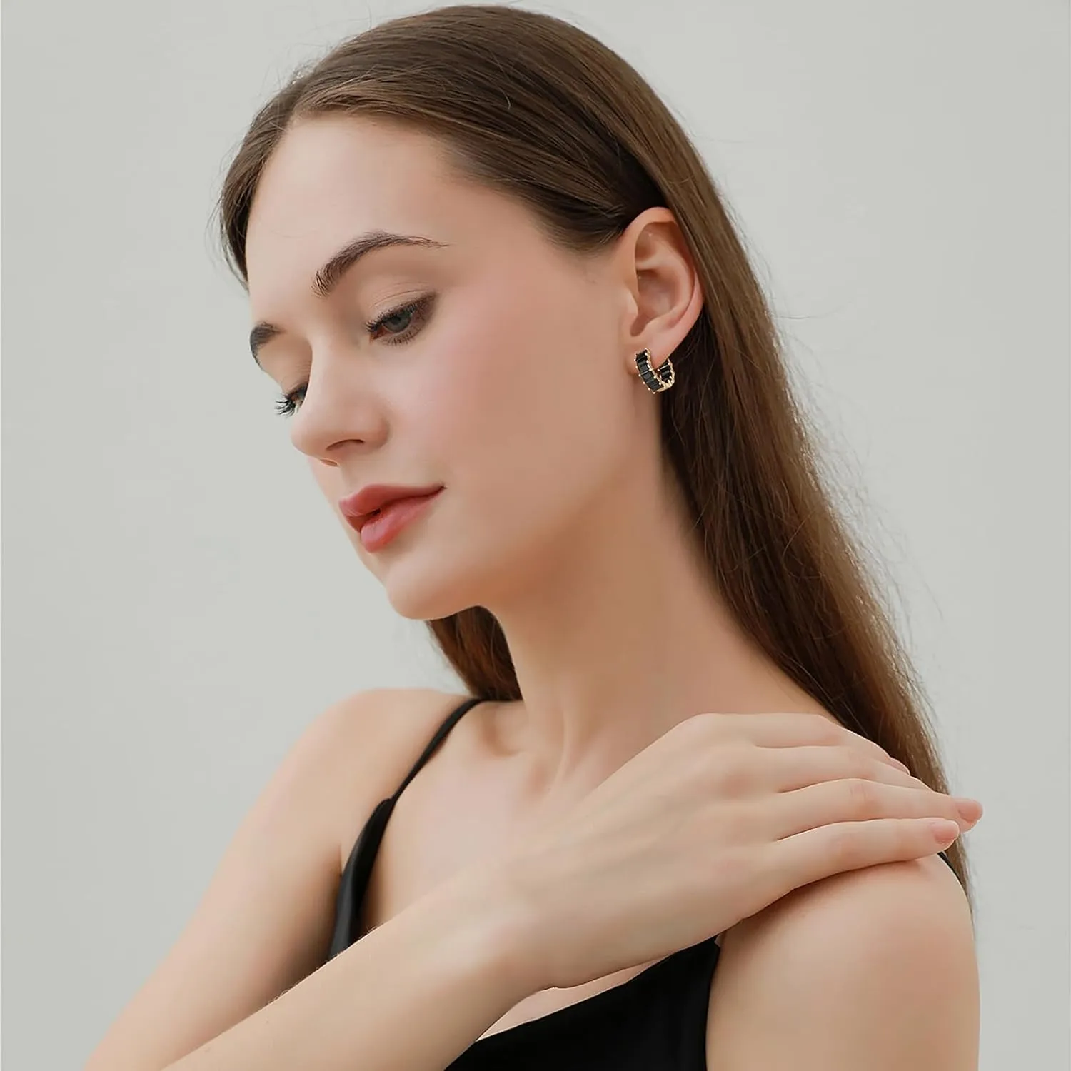 Mesovor Gold Cubic Zirconia Hoop Earrings for Women Trendy, 18K Gold Plated Huggie Hoops Earrings | Green Black Red Stones Earrings Jewelry Gifts