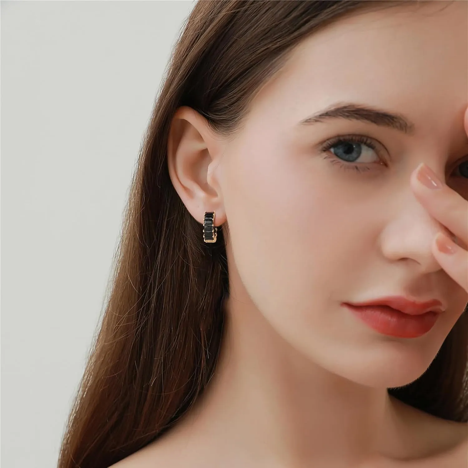 Mesovor Gold Cubic Zirconia Hoop Earrings for Women Trendy, 18K Gold Plated Huggie Hoops Earrings | Green Black Red Stones Earrings Jewelry Gifts