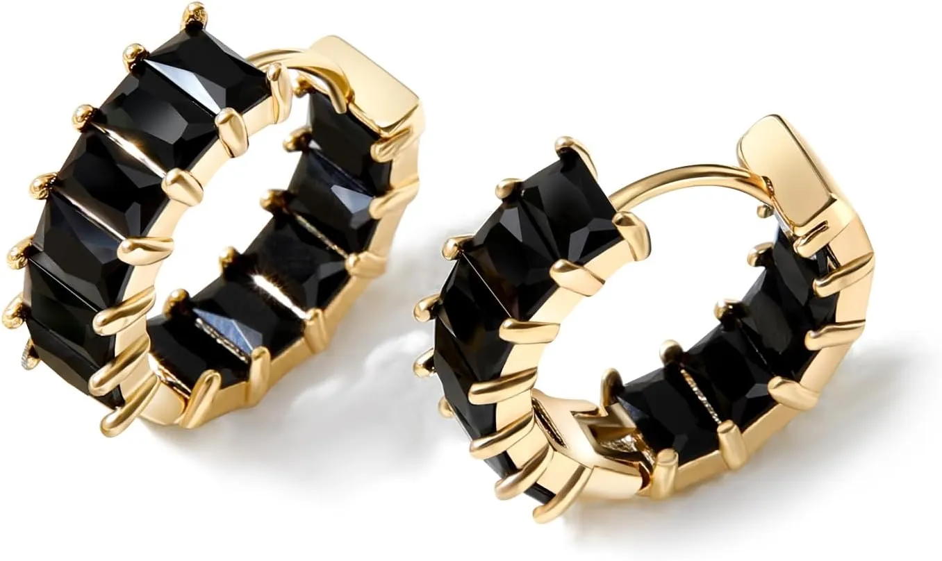 Mesovor Gold Cubic Zirconia Hoop Earrings for Women Trendy, 18K Gold Plated Huggie Hoops Earrings | Green Black Red Stones Earrings Jewelry Gifts