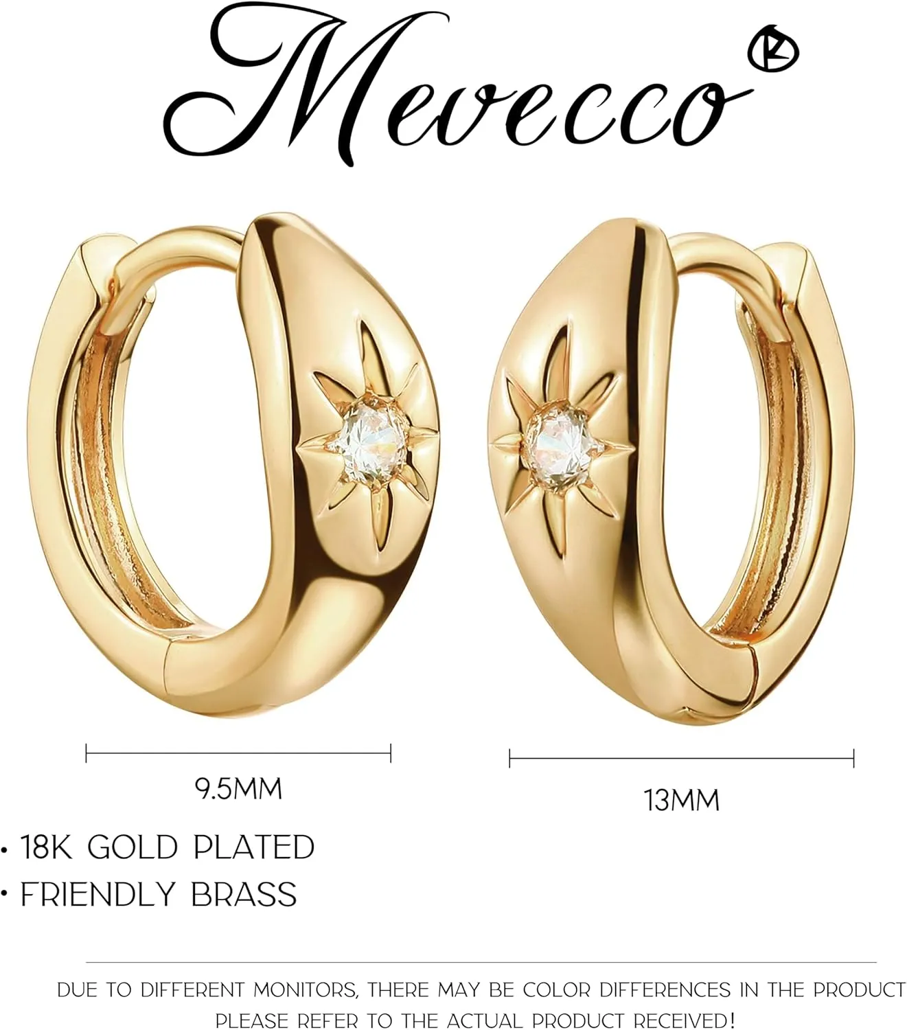 MEVECCO Gold Chunky Huggie Hoop Earring 18K Gold Plated Dainty Handmade Hypoallergenic Sleeper Hoop Earrings for Women