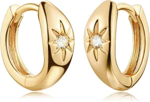 MEVECCO Gold Chunky Huggie Hoop Earring 18K Gold Plated Dainty Handmade Hypoallergenic Sleeper Hoop Earrings for Women