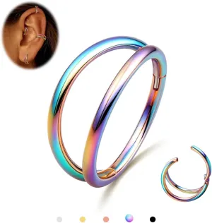 MILACOLATO G23 Titanium Nose Rings Hoops 16G 18G 20G Double Hoop Septum Click Nose Rings Lip Rook Lobe Tragus Helix Cartilage Daith Conch Earrings Clear CZ Paved Nose Piercing Jewelry for Women Men