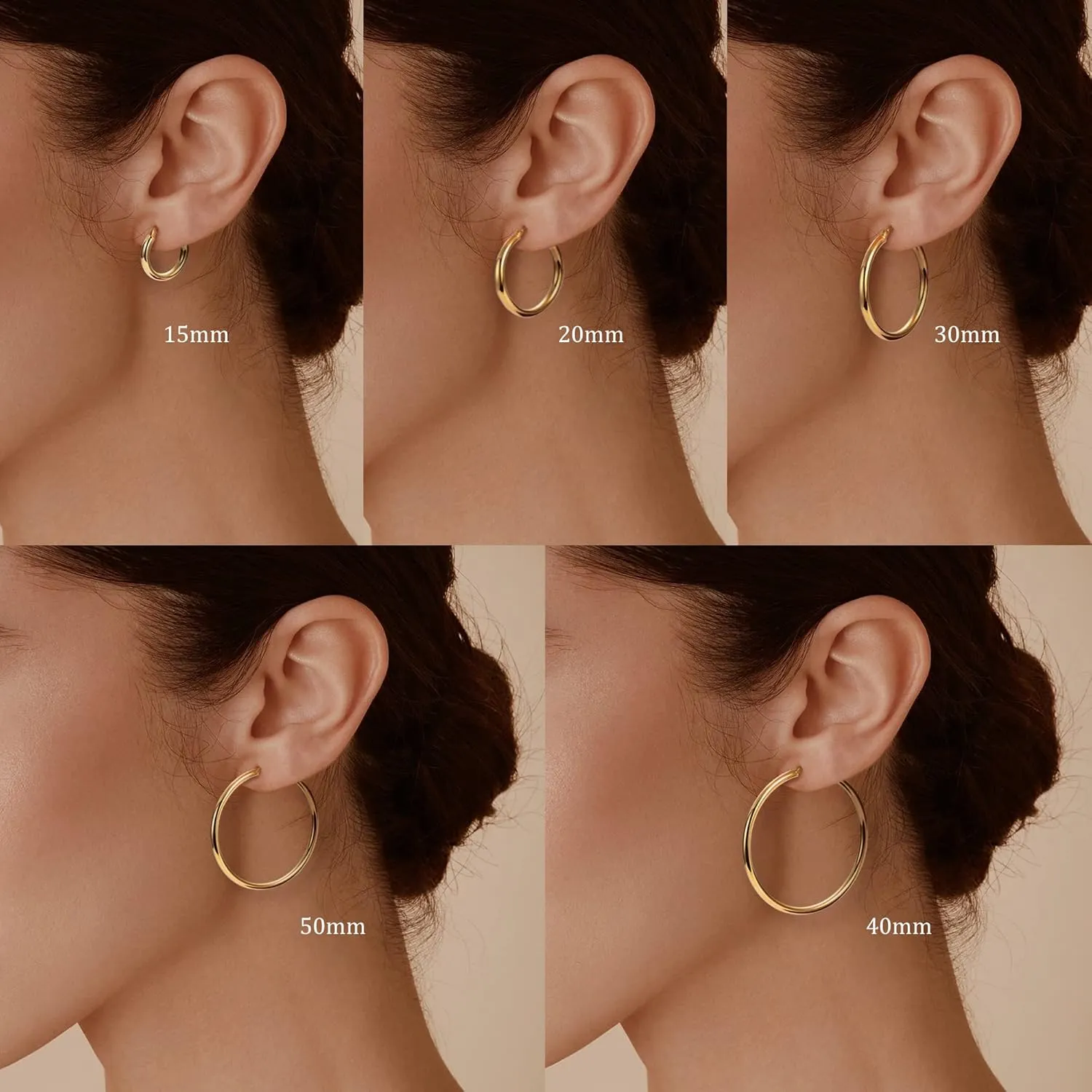 MILACOLATO S925 Sterling Silver Hoop Earrings 14K Real Gold Plated Hoops 3mm Chunky Large Big Hoop Earrings Hypoallergenic Lightweight Earrings for Women 15/20/30/40/50/60/70mm