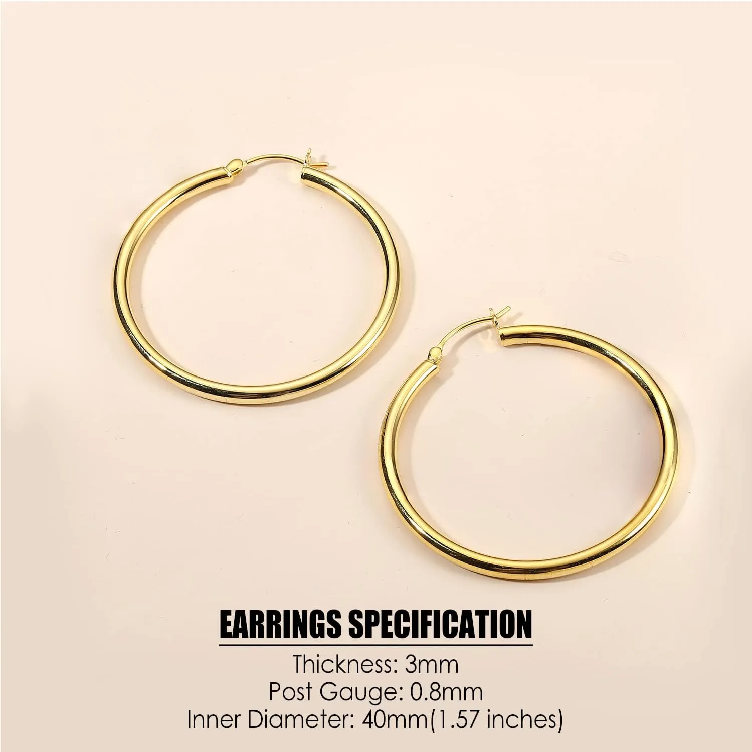 MILACOLATO S925 Sterling Silver Hoop Earrings 14K Real Gold Plated Hoops 3mm Chunky Large Big Hoop Earrings Hypoallergenic Lightweight Earrings for Women 15/20/30/40/50/60/70mm