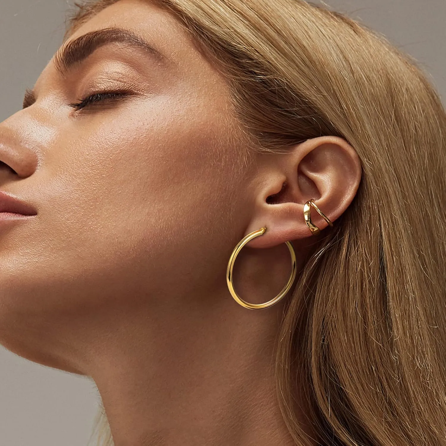MILACOLATO S925 Sterling Silver Hoop Earrings 14K Real Gold Plated Hoops 3mm Chunky Large Big Hoop Earrings Hypoallergenic Lightweight Earrings for Women 15/20/30/40/50/60/70mm