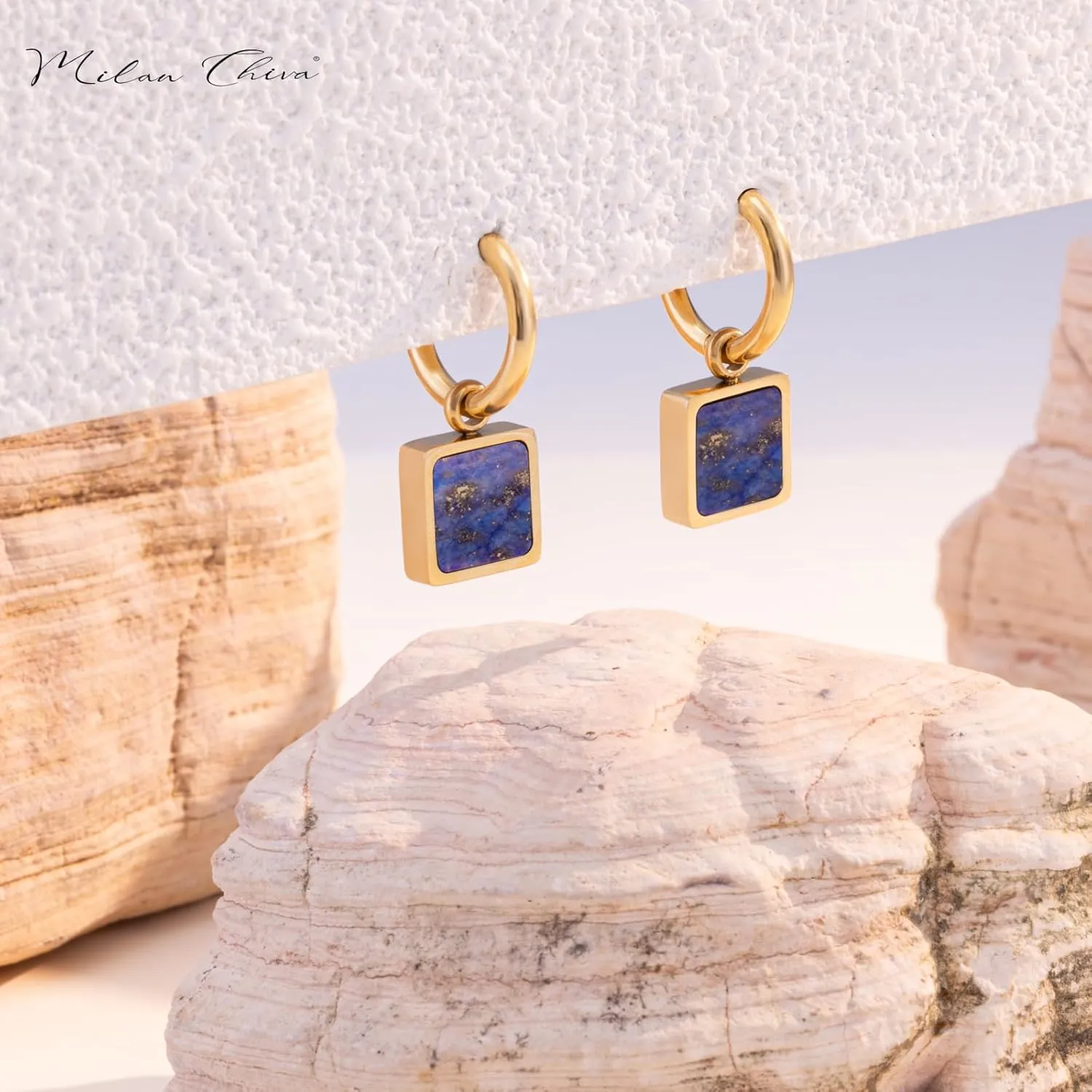 Milan Chiva 14K Gold Square Dangle Hoop Earrings for Women, Plated Small Huggie Hoops Rectangle Hypoallergenic Dainty Dangling Earrings for Women Fashion Jewelry