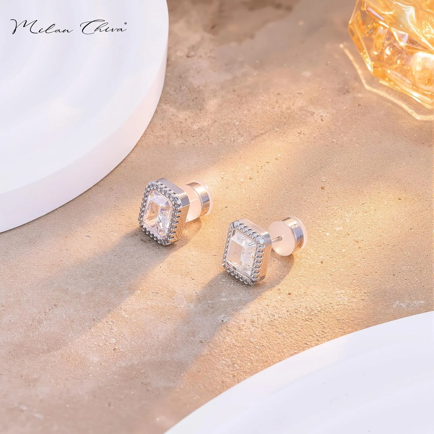 Milan Chiva 14K Gold Statement Stud Earrings for Women Trendy Gold Plated Dainty Geometric Dangle Jewelry