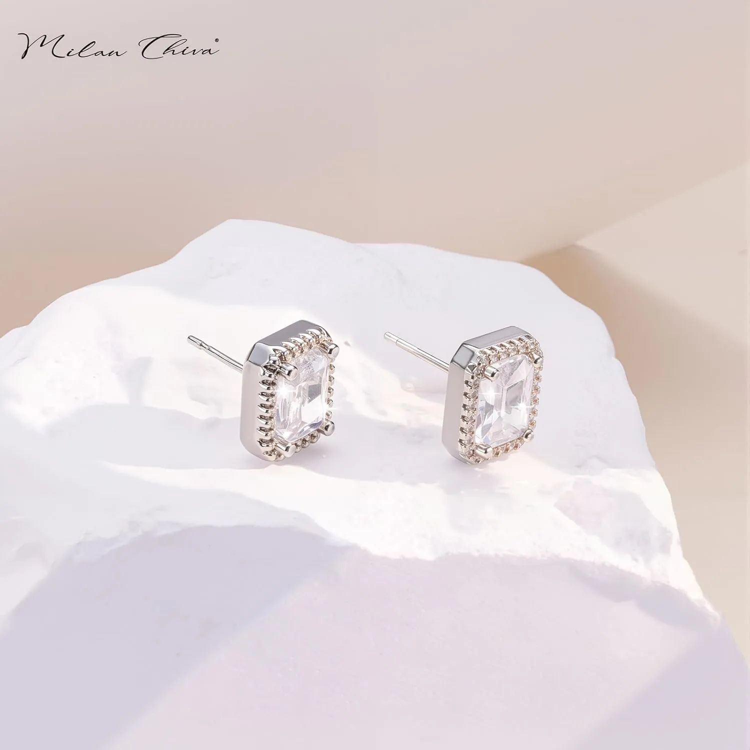 Milan Chiva 14K Gold Statement Stud Earrings for Women Trendy Gold Plated Dainty Geometric Dangle Jewelry