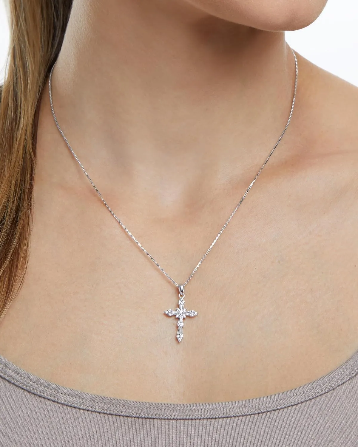 Milla 14K Gold Plated Cross Necklace for Women, Silver Cross Necklaces for Women, 18 inches Chain with Cross Pendant