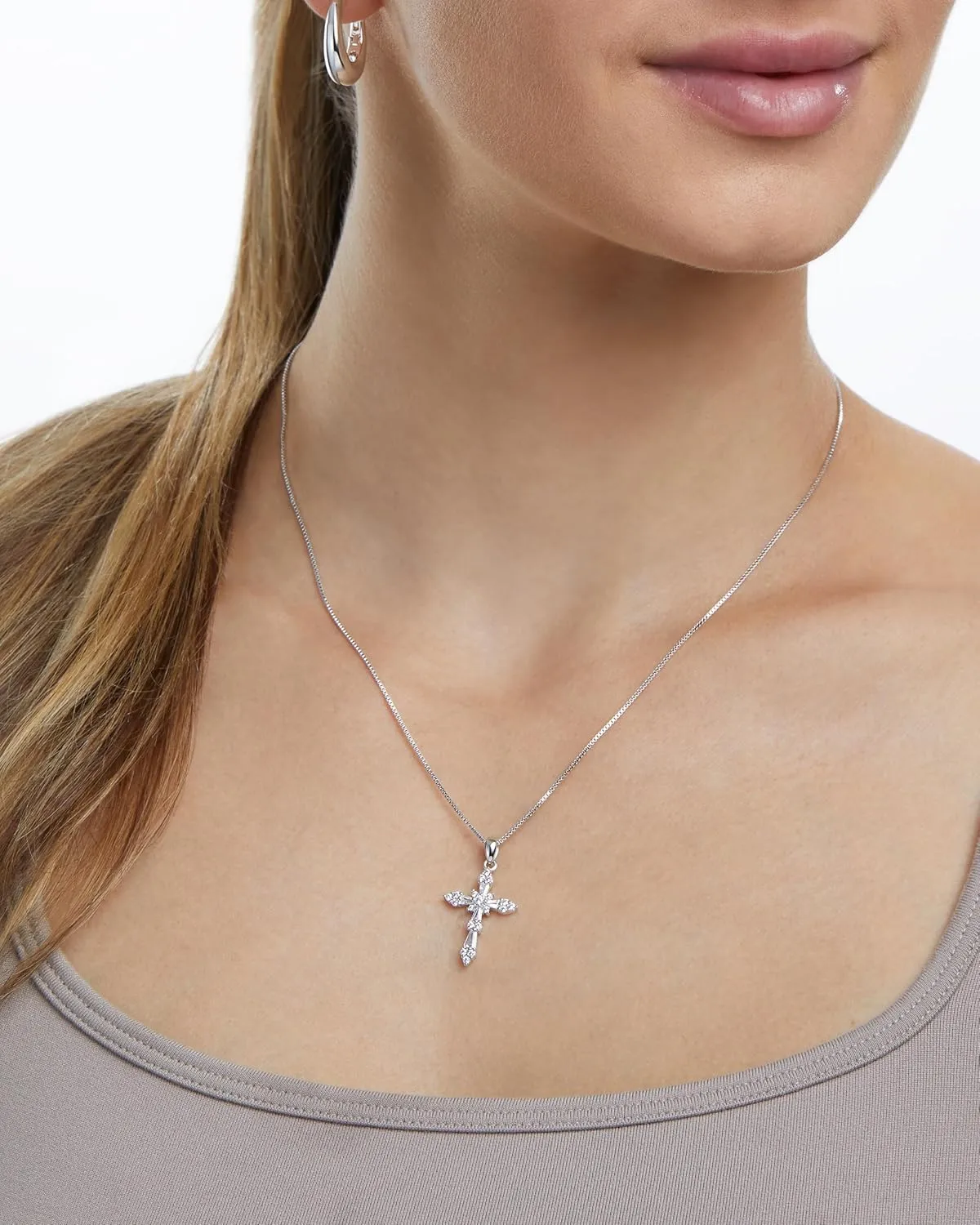 Milla 14K Gold Plated Cross Necklace for Women, Silver Cross Necklaces for Women, 18 inches Chain with Cross Pendant