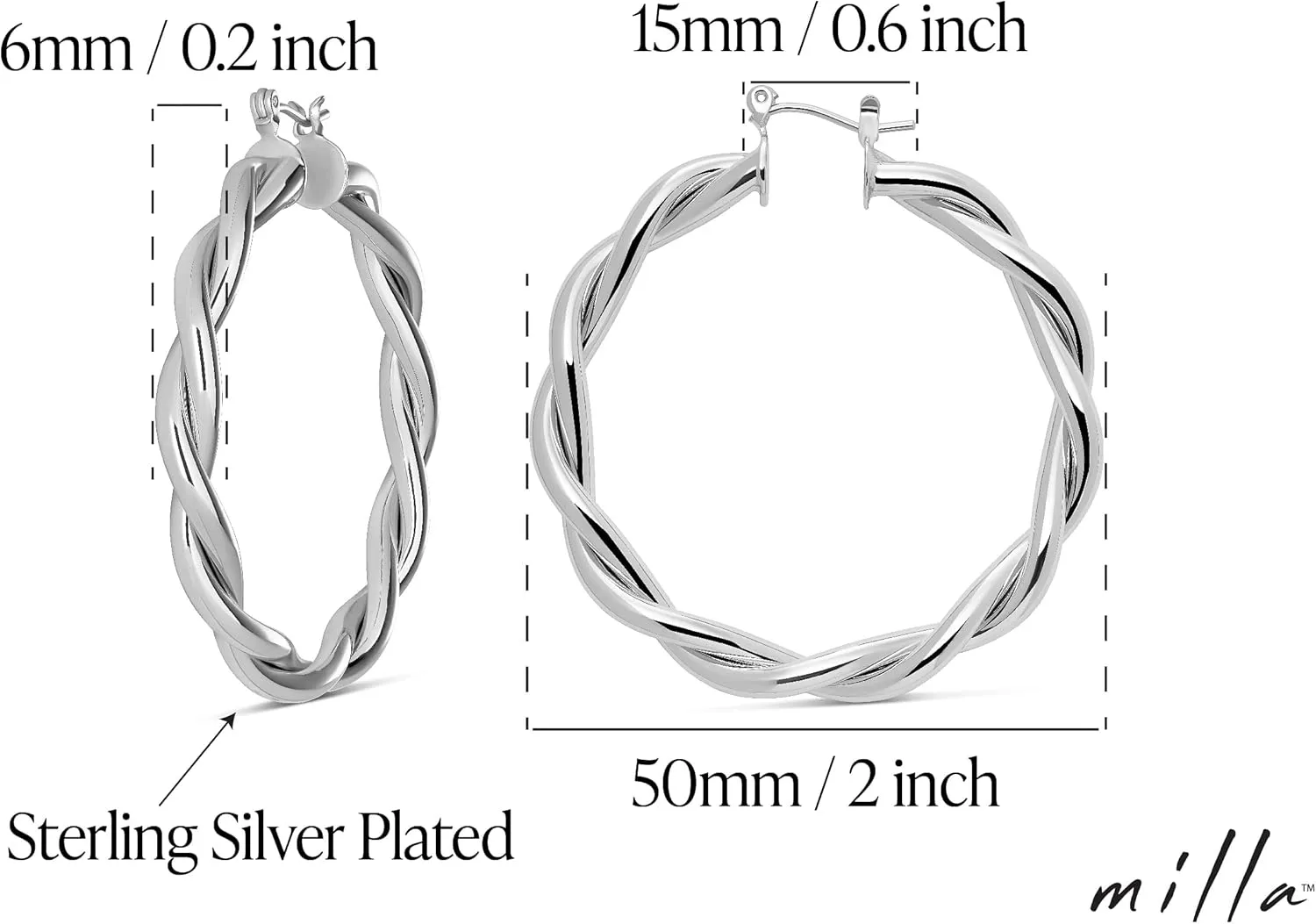 MILLA Twist Earrings - Gold Twisted Hoop Earrings & Thick Silver Hoop Earrings for Women - Big Chunky Gold Statement Earrings