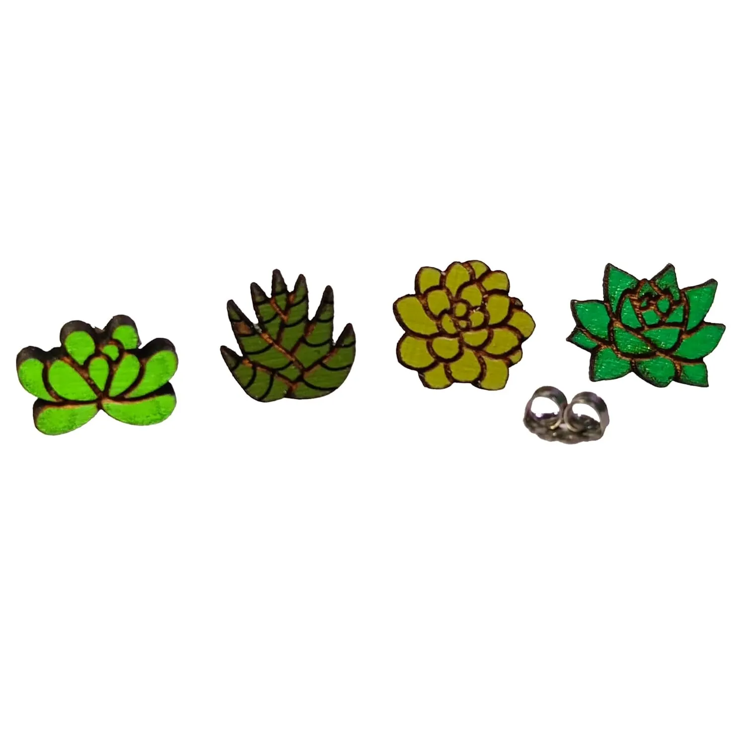 Mismatched Succulent Plant Stud Earrings 4 Piece Gift SET with Hypoallergenic Nickel Free Posts