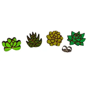 Mismatched Succulent Plant Stud Earrings 4 Piece Gift SET with Hypoallergenic Nickel Free Posts