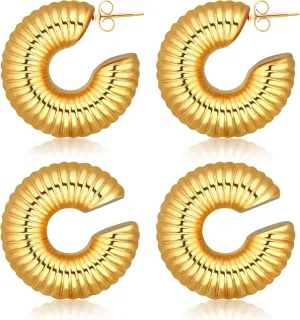 MISS RIGHT Chunky Gold Hoop Earrings and Ear Cuffs for Women Non Piercing, Hypoallergenic 18K Gold Plated Stainless Steel Thick Earrings Lightweight for Women Trendy Jewelry Gifts