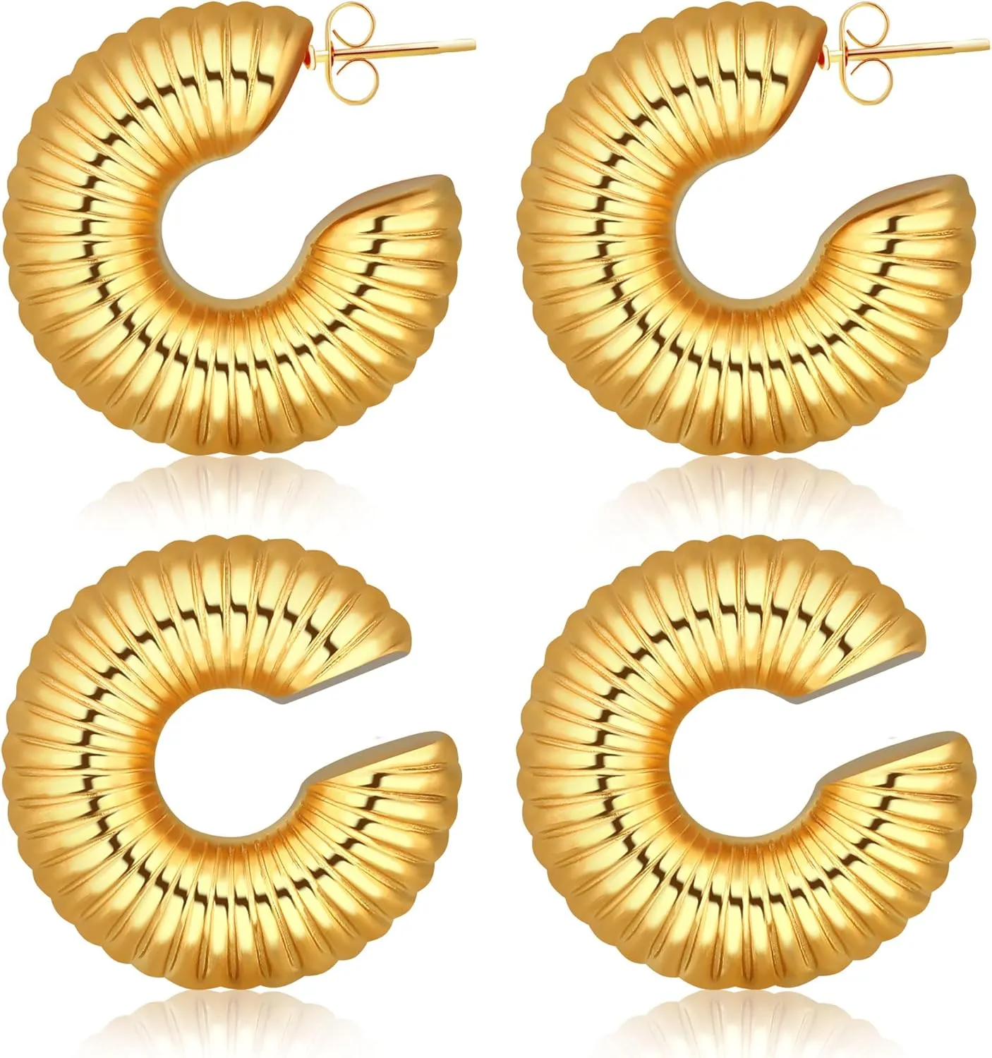 MISS RIGHT Chunky Gold Hoop Earrings and Ear Cuffs for Women Non Piercing, Hypoallergenic 18K Gold Plated Stainless Steel Thick Earrings Lightweight for Women Trendy Jewelry Gifts