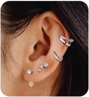 MJust 14K Gold Plated Earring sets for Women S925 Sterling Silver Earring Sets for Multiple Piercing Small Huggie Hoop Earrings Dainty Cartilage Earring Set